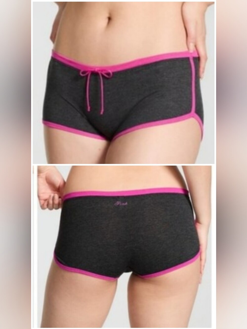PINK Victoria's Secret Cotton Dorm Boyshort Panty Shorts MEDIUM GRAY WITH PINK